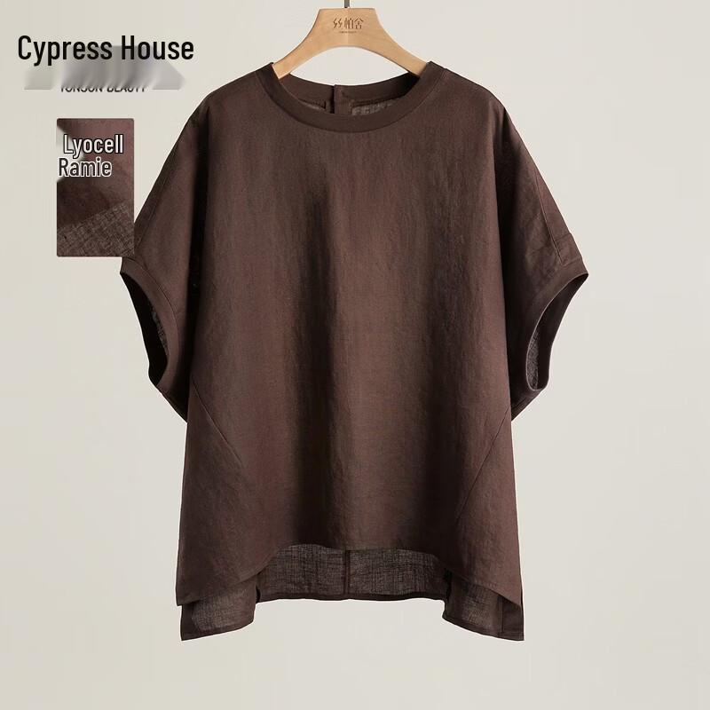 Women s Lyocell-Ramie Blend Round Neck Loose Pullover Top XL
