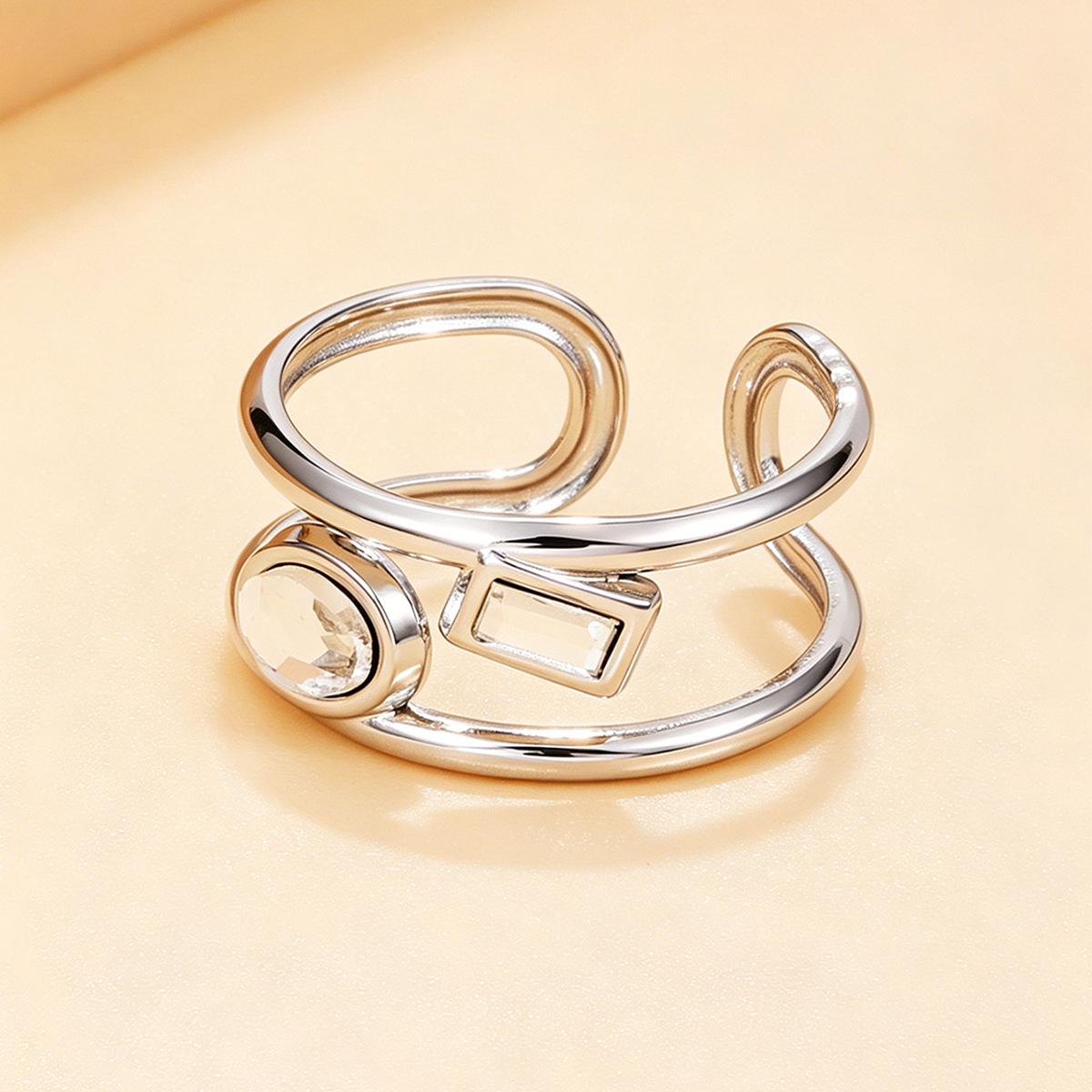 Stainless Steel Retro Geometric Diamond Ring - 18K Gold-Plated for Women