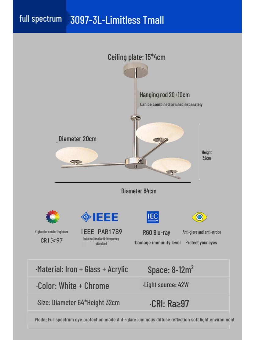 

Bauhaus Pendant Light: Nordic Retro Cream Chandelier for Bedroom, Study, Living Room & Dining Room Eye protection, no flicker - three color light