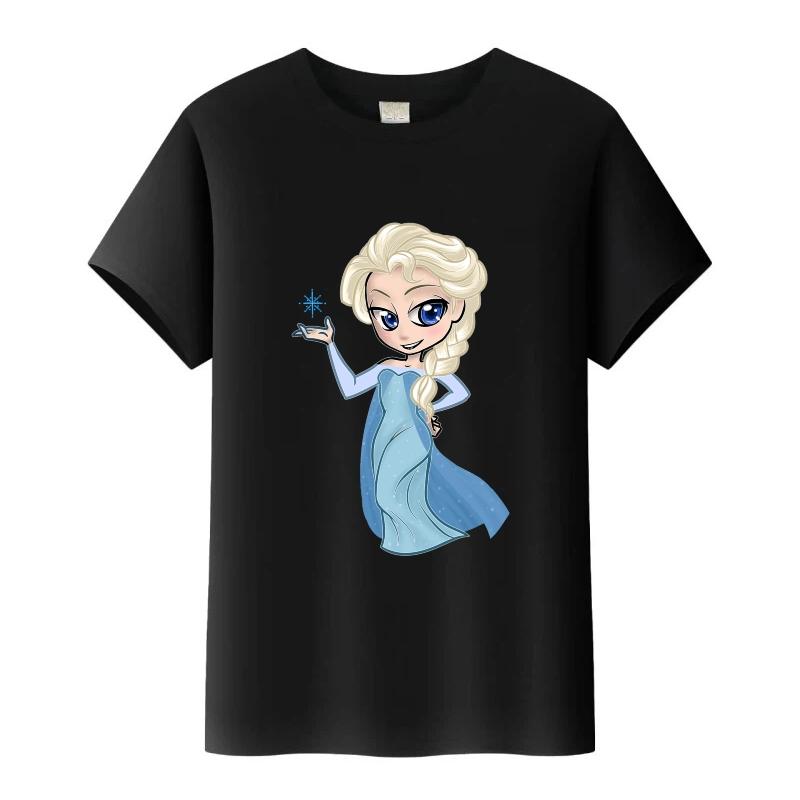 

Sweet Disney Frozen Elsa Anna Cartoon Tees Loose T-shirt Streetwear Blouses Children Tops O-Neck Tshirt Girls Clothes Gift 100