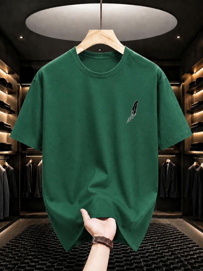 2026 New 100 Cotton Tee Minimal Left Chest Feather Small Graphic Casual Short Sleeve