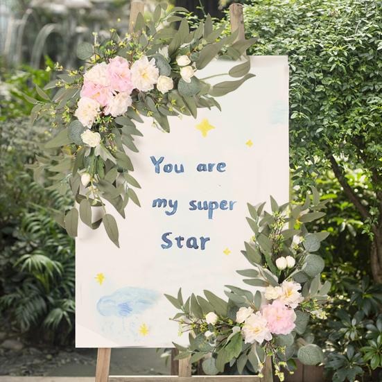 Yousheng 2Pcs Artificial Flowers Vivid Anti-fade No Wither Faux Silk Flower Wedding Welcome Simulated Flower Wedding Supplies