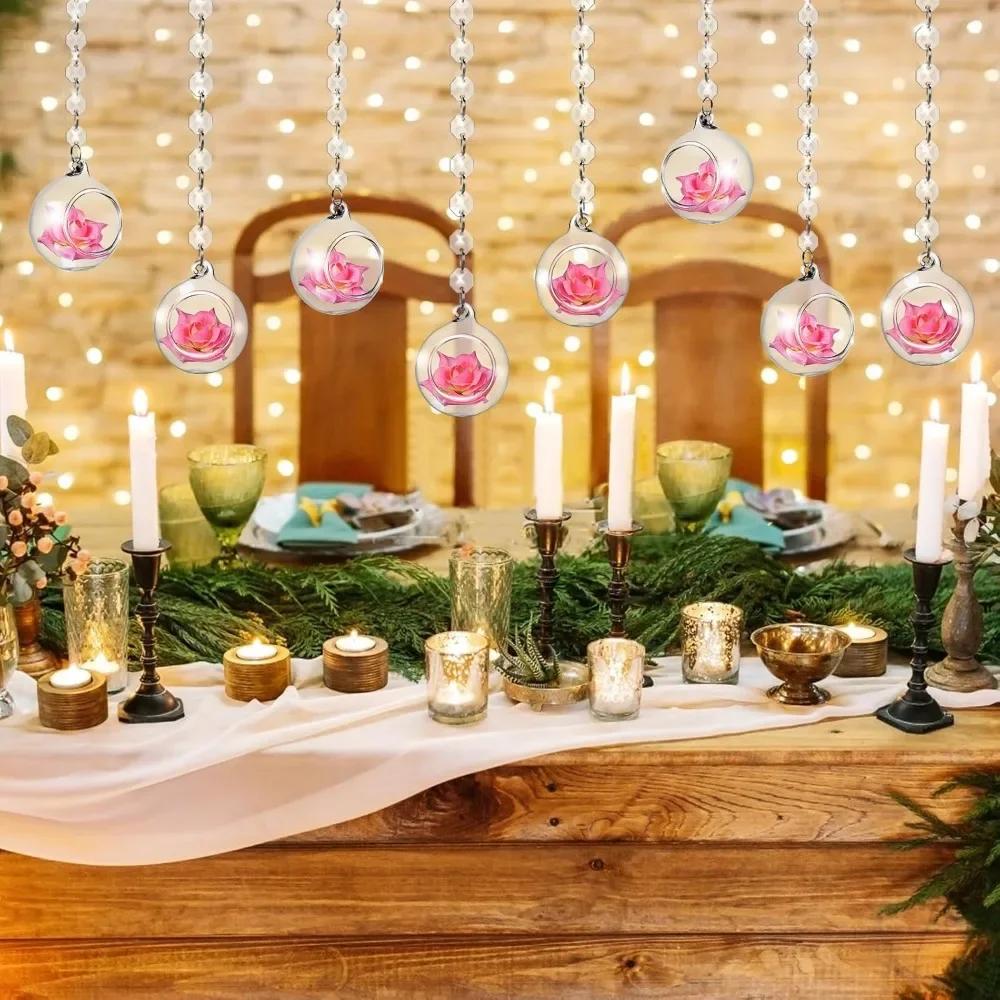 6/12Pcs Hanging Candle Holder Glass Globes Orbs with Crystal Bead Garland Tea Lights Candles Holder for Wedding Party Tree Decor