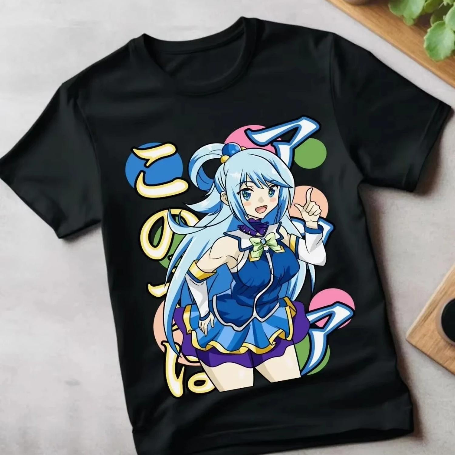 Лето 2025 Горячая Распродажа Винтажная Футболка Konosuba Мегумин Кавайи Аниме Японская Унисекс Черная Оверсайз Футболка Графические Унисекс Топы Футболки S чёрный