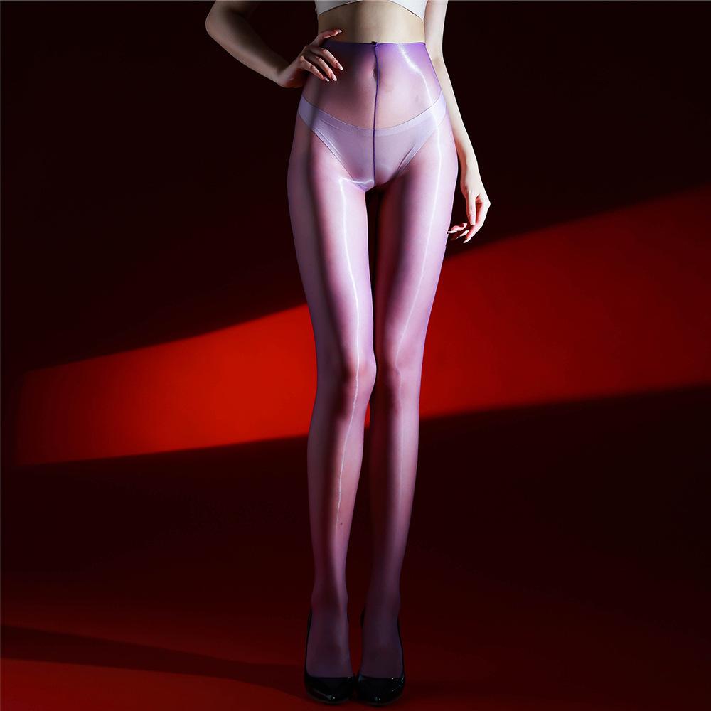 Men'S And Women'S 912 Sexy And Seductive Open-Crotch Black Pantyhose, Shiny And Ultra-Thin
