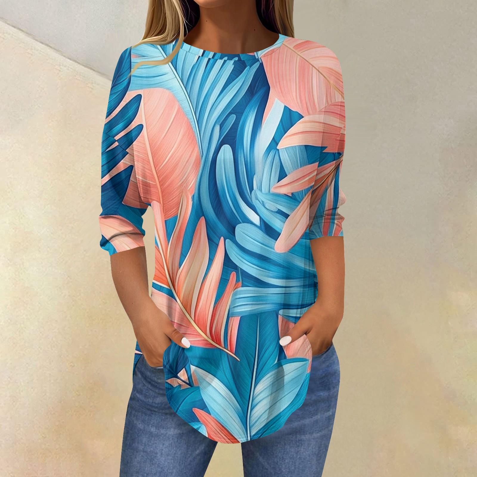 

Женские футболки с рукавами 3/4, однотонные пуловеры, летние весенние топы, блузки XXXL