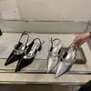 Silver bag head thick heel sandals fairy style 2025 summer vintage Mary Jane shoes rhinestone pointed high heel shoes
