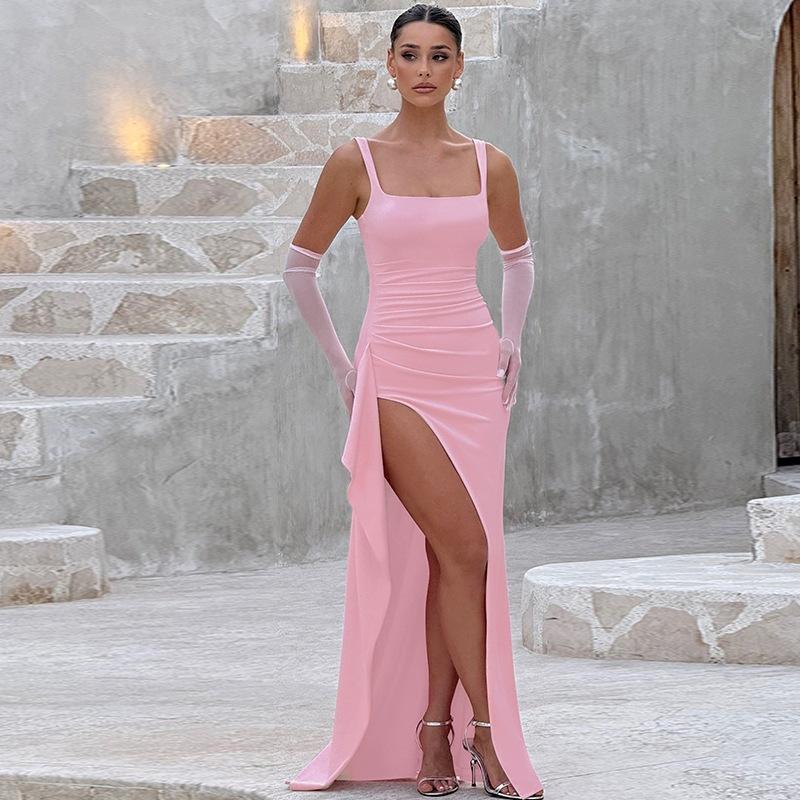 European and American INS Style Women's Evening Dress Long Dress Summer Fashion Sexy Suspender Backless High Split Dress