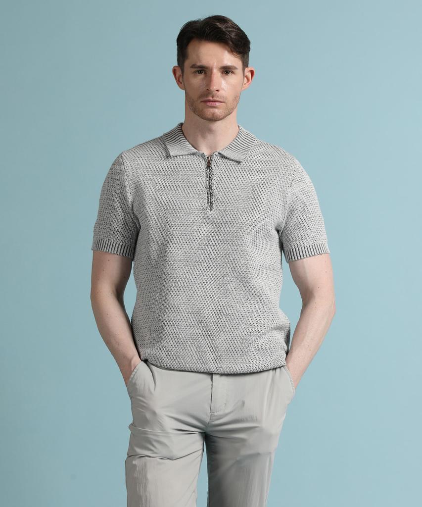 PANICALE Grey Melange Half-Zip Polo Knit
