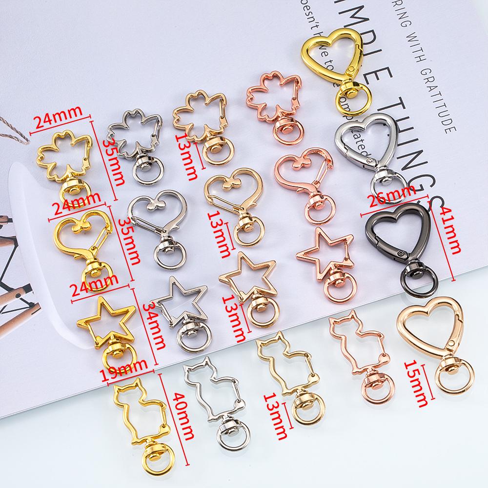 5pcs Pet Dog Buckles Connector Openable Metal Sping Clasp Star Heart Cat Flower Ring Carabiner Keychain Bag DIY Jewelry Findings