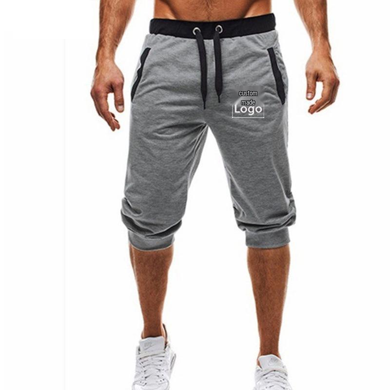 Men's Slim Fit Color Block Jogging Shorts - Trendy European/American Mid-Length with Customizable Logo
