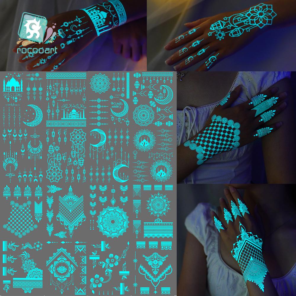 Ruikalong Luminous Star & Moon Henna Tattoo Sticker - High-End, Waterproof, Disposable for Arm & Collarbone