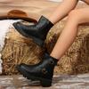 Mode Britischer Stil Retro Damenstiefel 2024 Herbst Winter Neu Western Cowboy Stiefel Designgefühl Vielseitige Einfarbige Damenstiefel