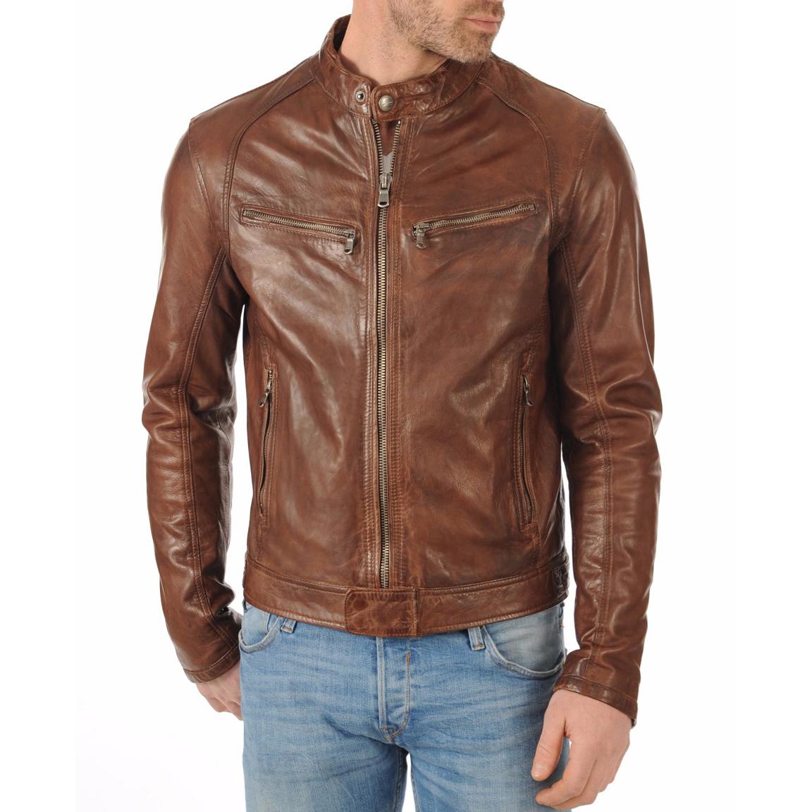 

SkinOutfit Men s Genuine Lambskin Tan Antique Leather Jacket Stylish Motorcycle Bomber Biker Outerwear MJ 21 XXL дубильна кора