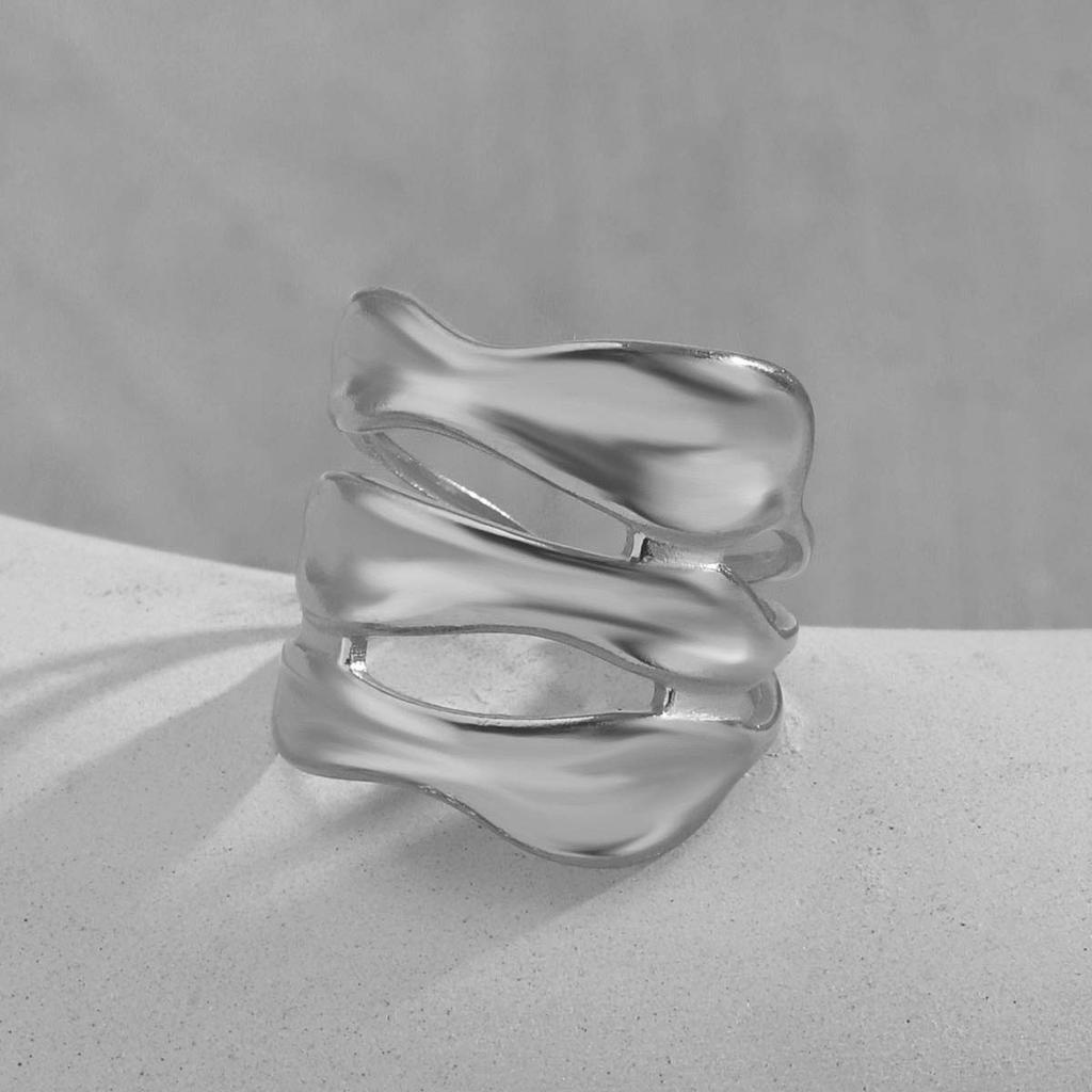 Stainless Steel Unique Double S-Shaped Opening Rings for Women Men 18K Gold Color Stylish Anti Allergenic Waterproof Jewelry