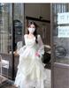 White French Ruffle Long Sleeve Dress: Waist-Defining Fairy Style for Seaside Vacations