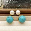 Vintage French Turquoise & Pearl Earrings for Women