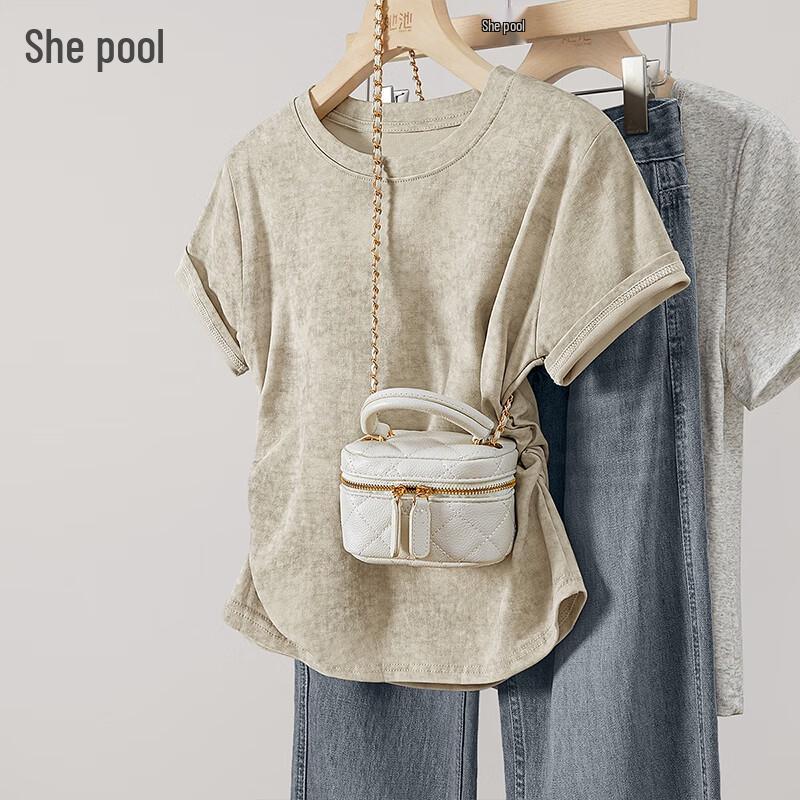 Shechi 2025 Summer Pleated Waist T-shirt S