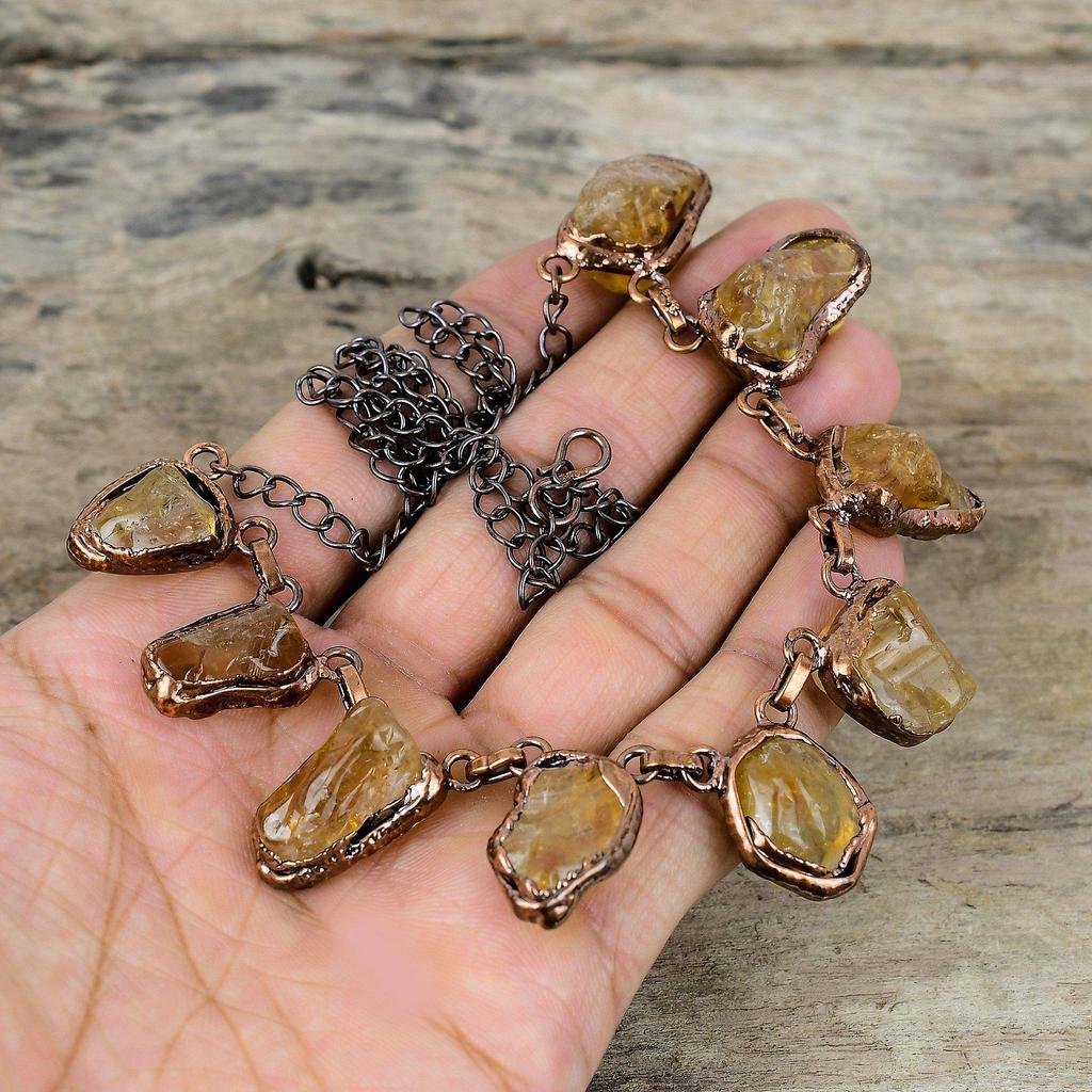 Citrine Rough Necklace Electroformed Copper Necklace Adjustable Chain Necklace Handmade Gemstone Necklace Electroformed Jewelry Gift For Her