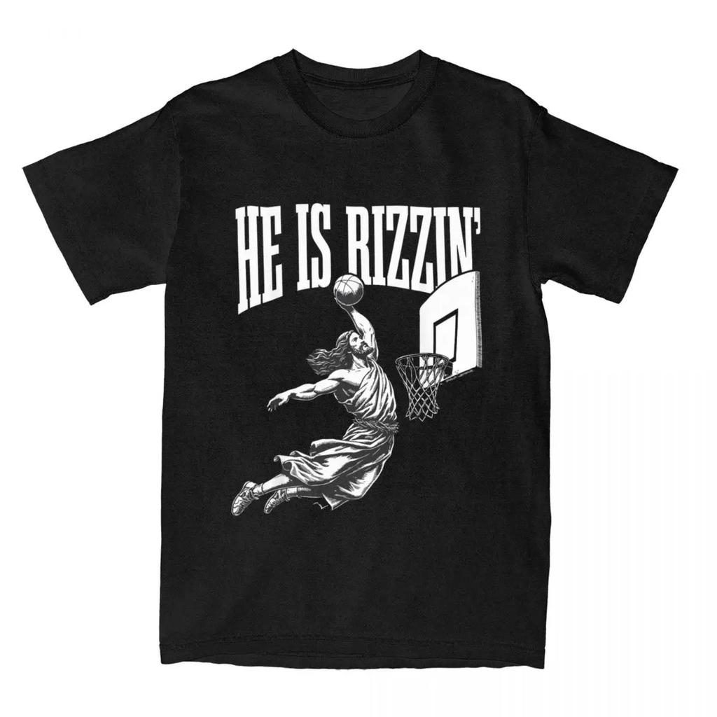Summer Men Women He Is Rizzin Funny Jesus Basketball Meme T Shirts Easter Christ  Faith  Tops T-shirt Tees