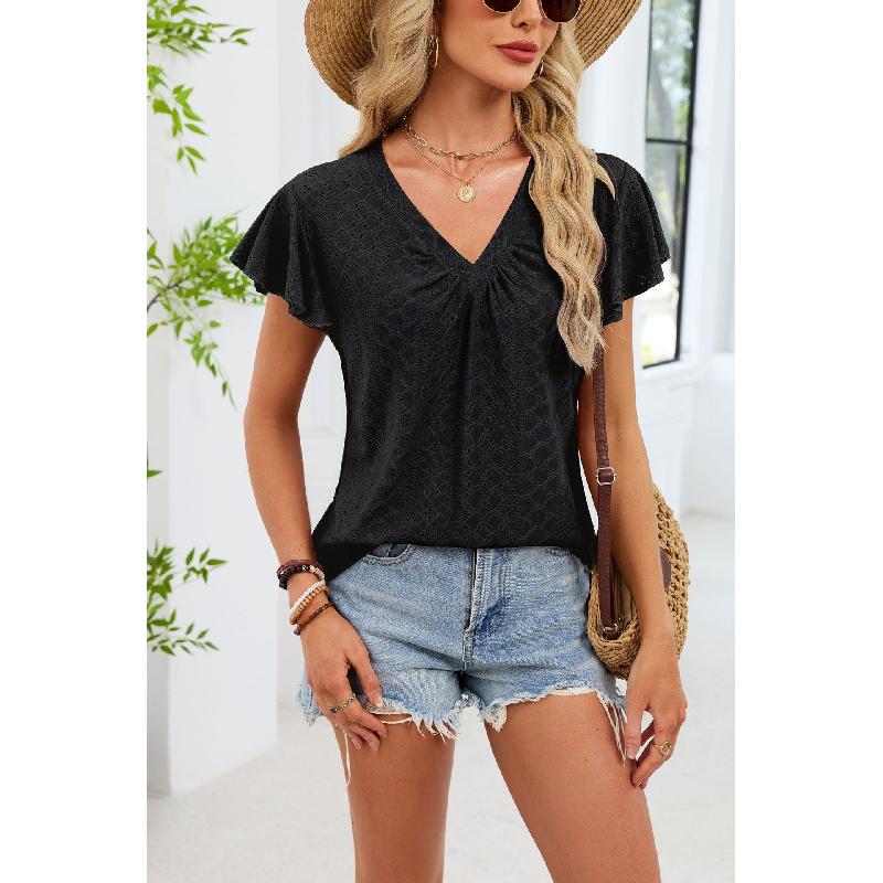 2026 Summer New Women's Solid Color V-Neck Loose Casual Breathable Short-Sleeve T-Shirt Top