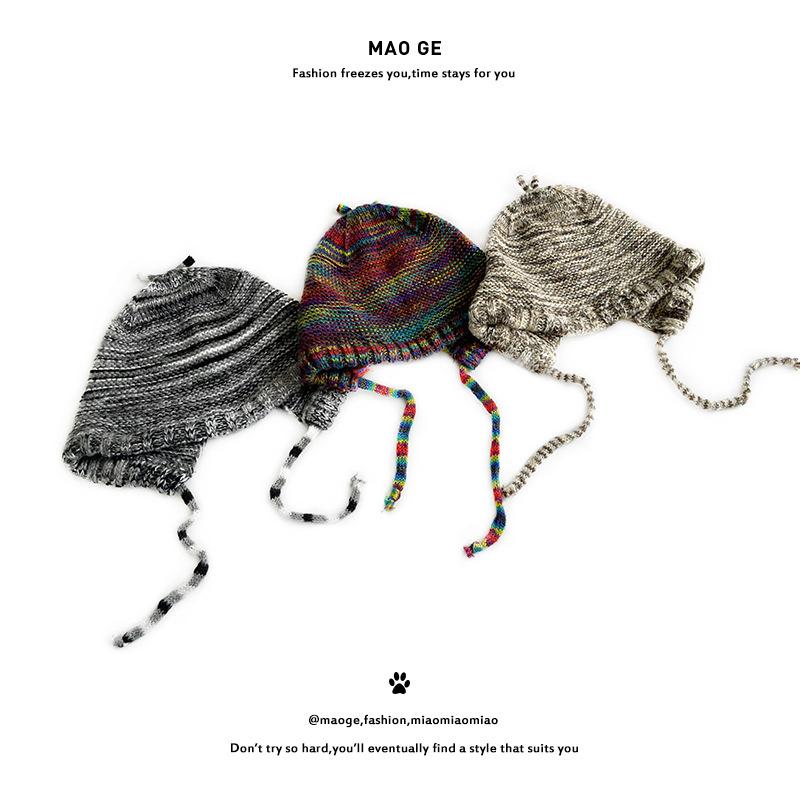 

Knitted hat strap cover ear protector rainbow wool hat cute age reducing ear protector warm one size, elastic, ear protection versatile світло-коричневого кольору