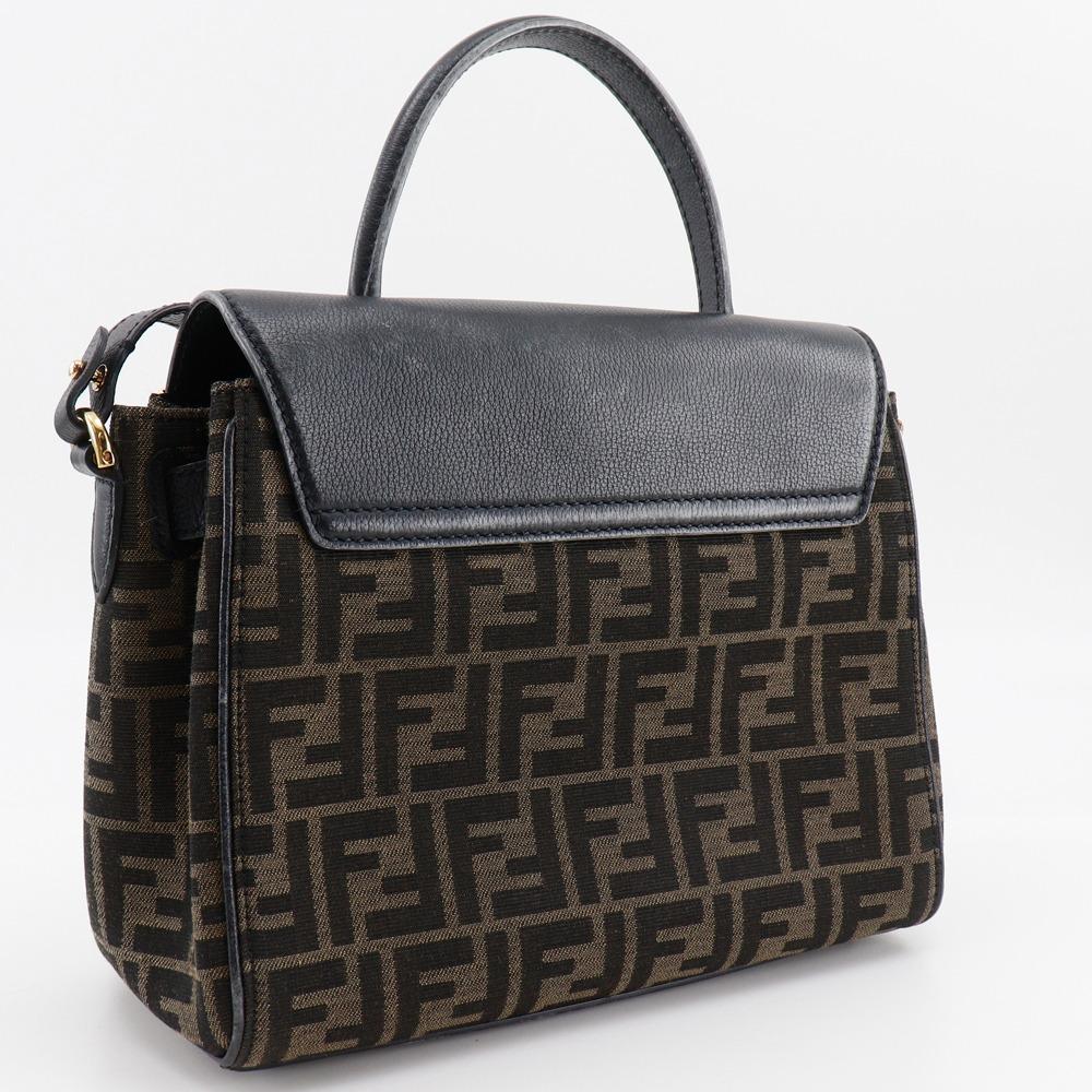 Fendi La Medusa Zucca Handbag X Versace Fender 2WAYShoulder Black / Brown Nylon Canvas/leather Women Used