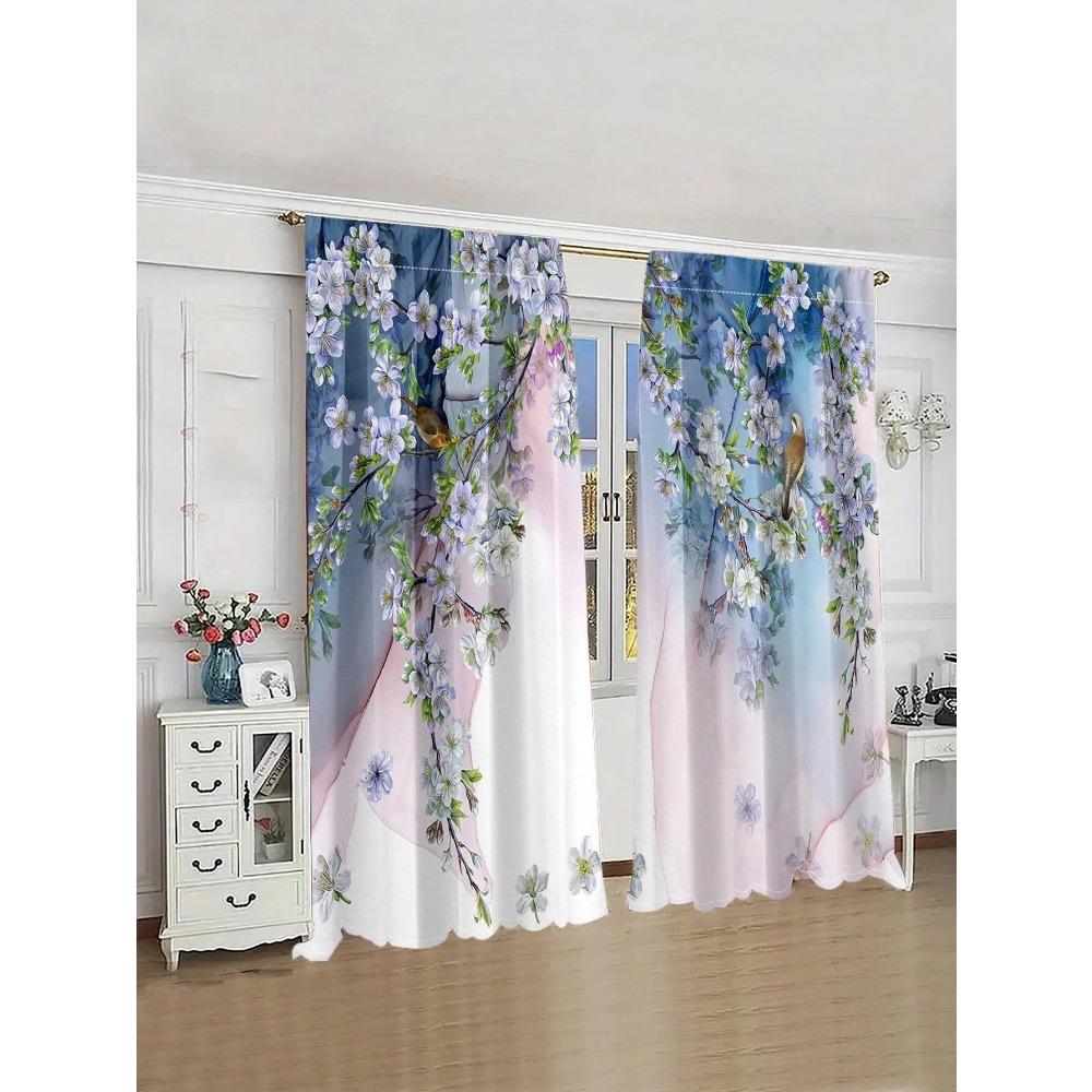 2pcs/Set Countryside Sunflower,Chrysanthemum,Red&Yellow Rose,Ivy Printed Trendy Floral Curtains Used For Living Room Room,Bedroom,Home