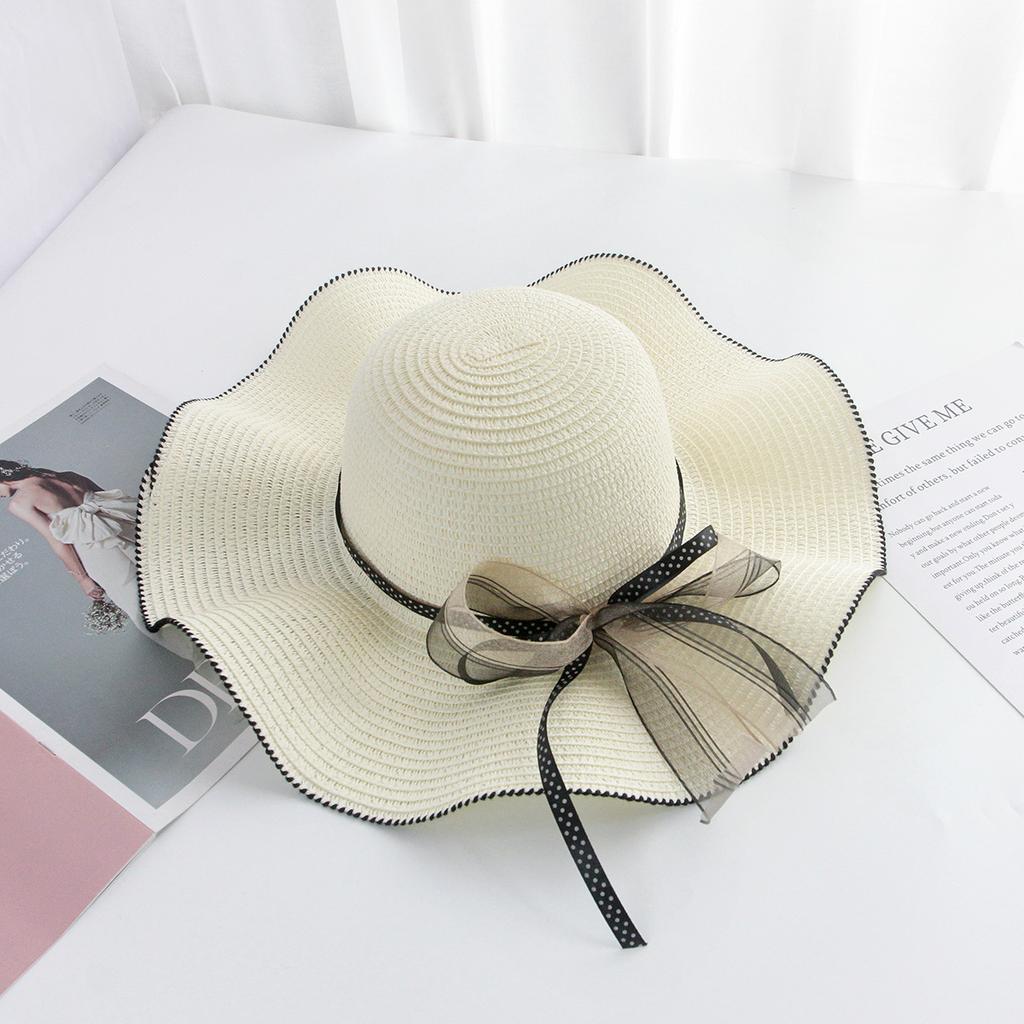 Panamanian Women's Spring and Summer Large Beach Sun Hat, Bow Grass Hat, Fashionablevacation Hat Cap Women Hat Straw Hats