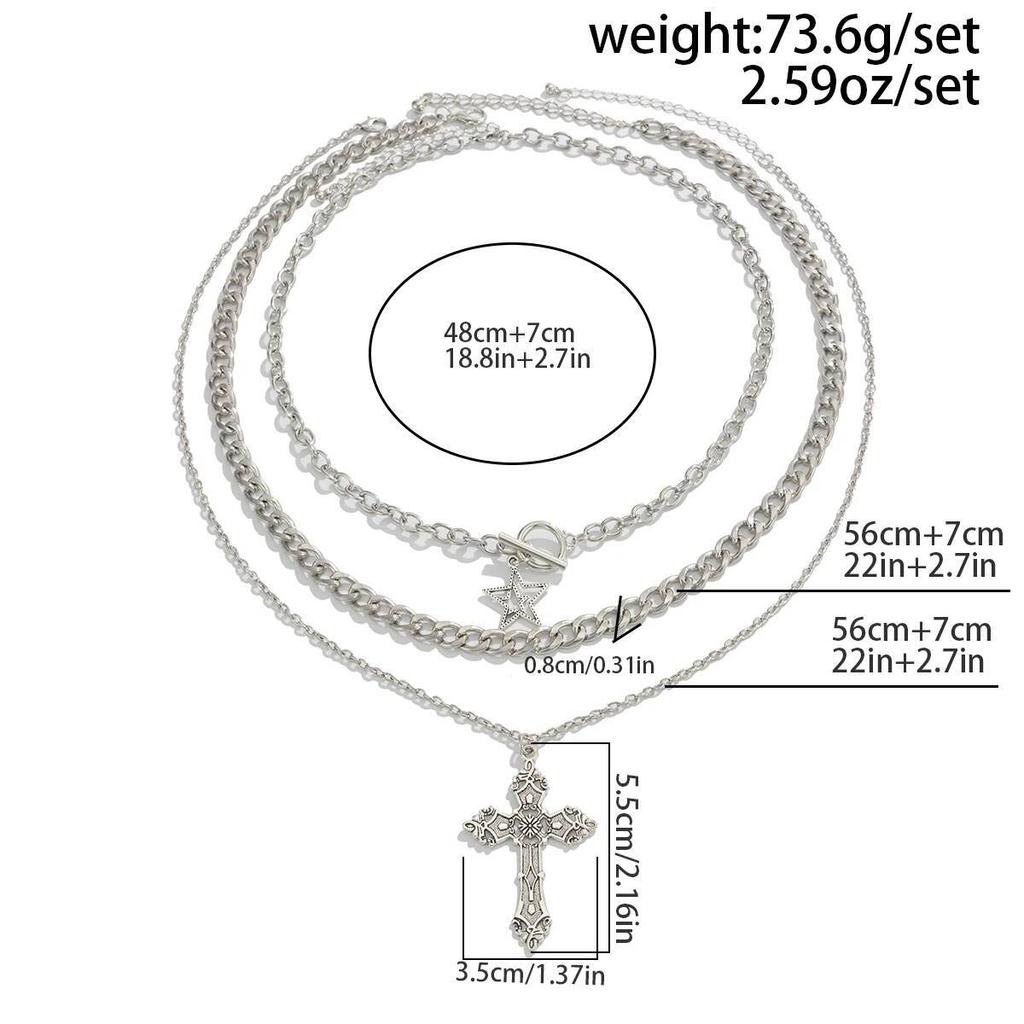 SHIXIN 3 Stück/Set Punk-Stil Stern Jesus Kreuz Anhänger Halskette für Männer Hip Hop Stapelbar Mehrschichtig Dicke Kette Choker Halskette