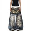 High-Waisted Punk Rock 3D Printed Denim Jeans Women Loose Fit Streetwear Hiphop Style Wide Leg Pants