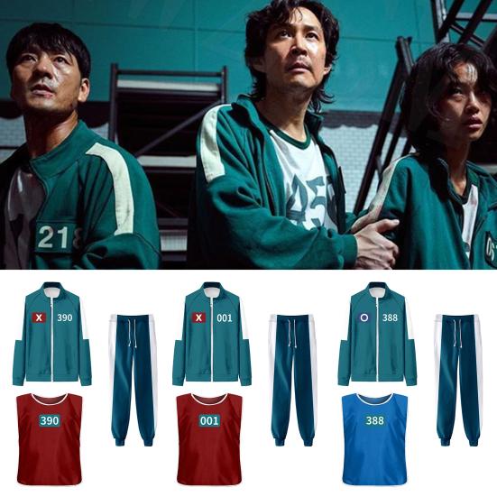Calamari Games Cosplay Costume Three-piece Set Sweatshirt Tracksuit Set Jacket Vest Pants Unisex Sweatshirts Sports Suit for Adult Kids