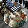 Cat in Flowers Round Area Rug,Carpet Rug for Living Room Bedroom Sofa Playroom Decor,Non-slip Floor Mat