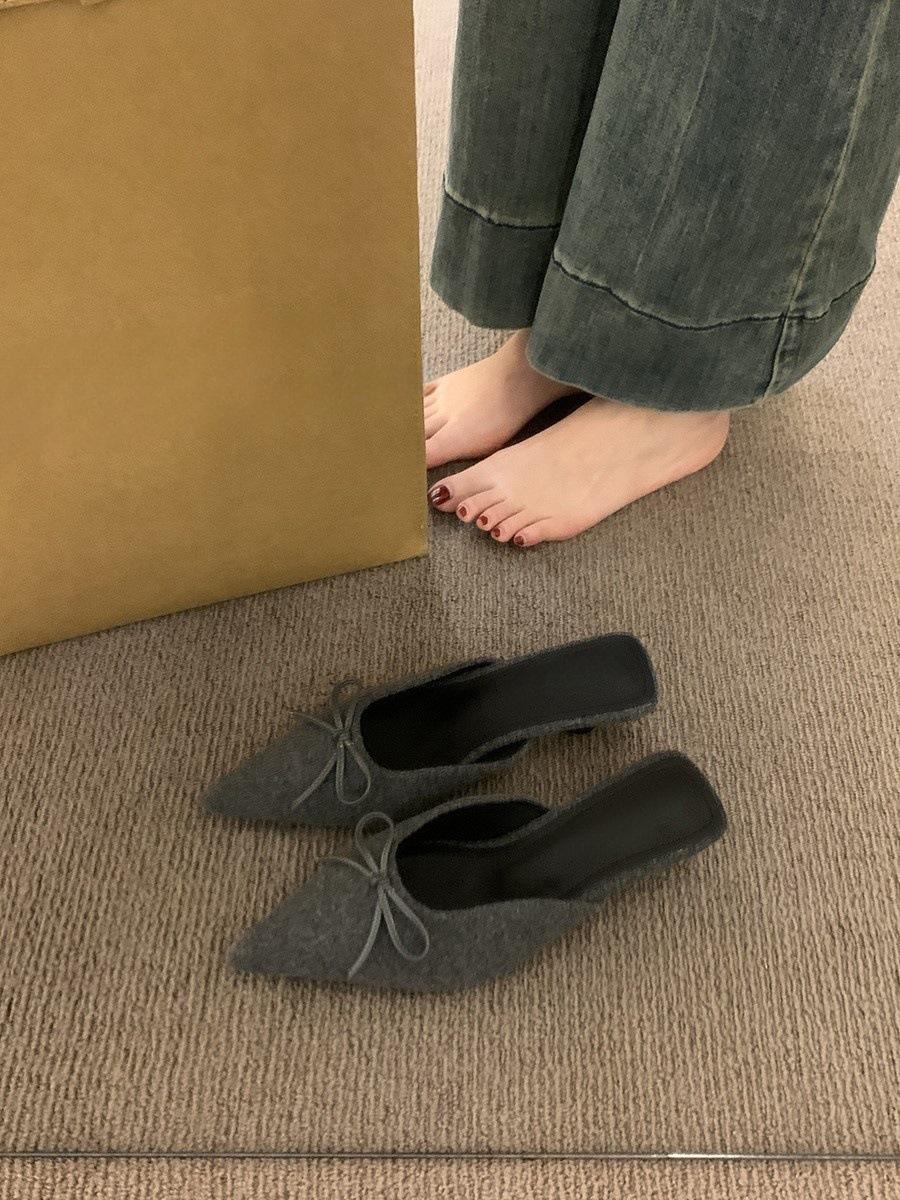 

Французский бант серые туфли на высоком каблуке сумка на голову полутапочки женская обувь верхняя одежда 2025 весна и осень темперамент полуподдержка одиночные туфли 35 серый