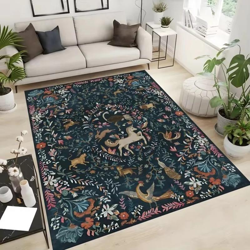 Magisches Einhorn Pflanze Floral Teppich Teppiche für Wohnzimmer Schlafzimmer Bettseite Weicher Teppich Lounge Rutschfeste Bodenmatte Küche Eingang Fußmatte