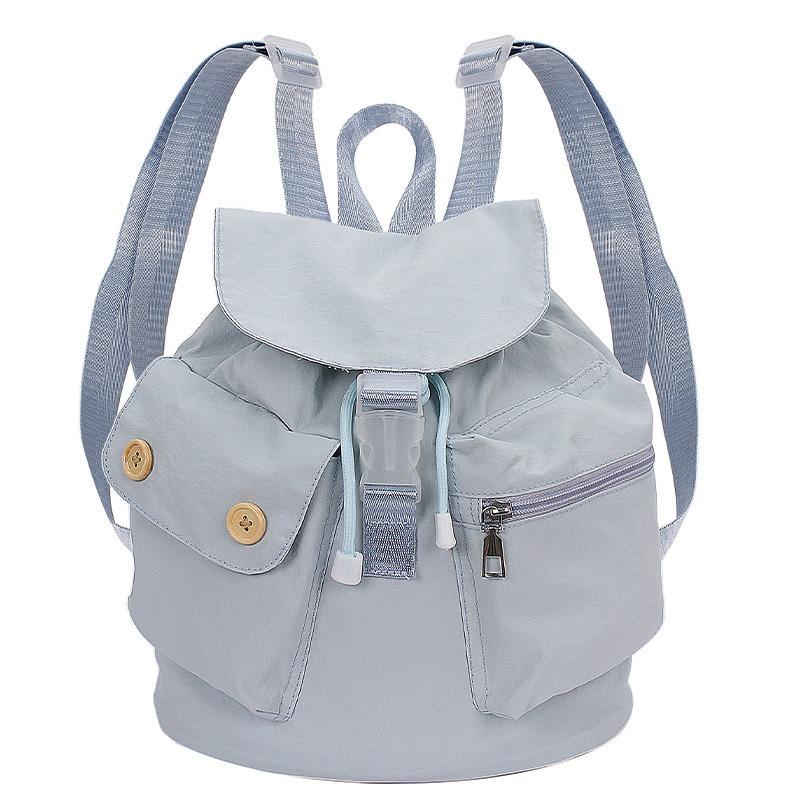 Korean Niche Design Pocket Button Drawstring Backpack Casual Versatile Foreign Style Backpack Outdoor Nylon Backpack