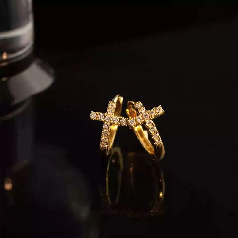 

Romantic925 Sterling Silver Gold-Plated Shiny Diamond-Encrusted Ear Cuffs Mini Cross-Shaped Personalized Earrings European and American Style A Pair of 14K Gold Earrings in 925 Silver