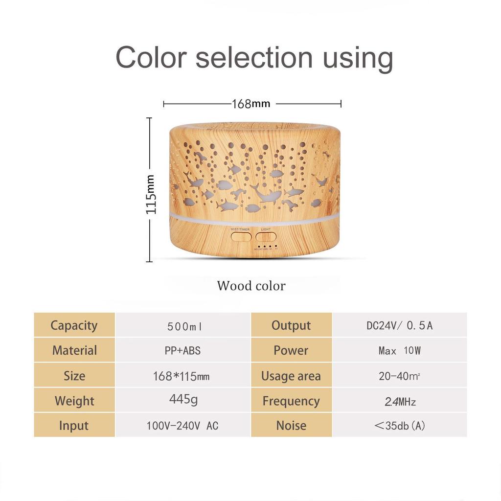 Smart Remote-Controlled Wood Grain Ocean Fish Aroma Diffuser & Humidifier