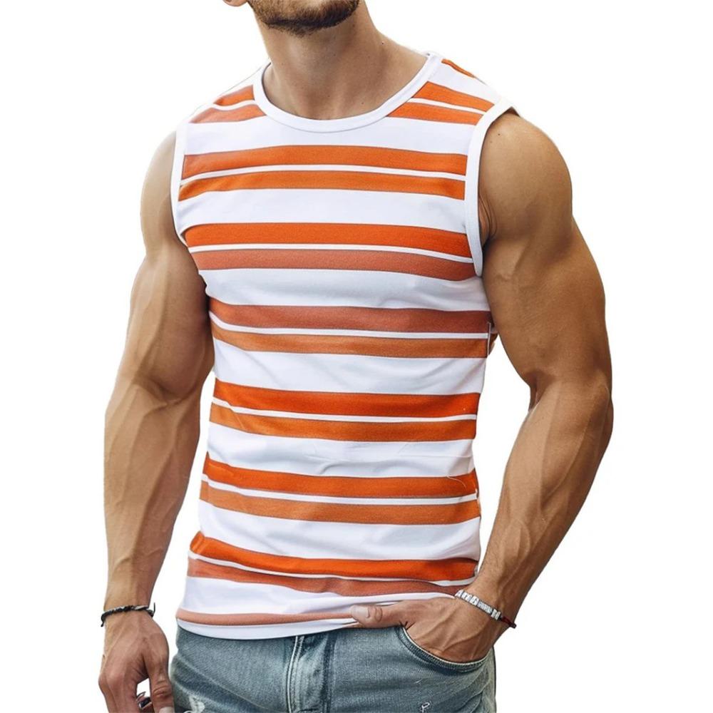 Canottiere a Strisce Colorate Semplici Stampa 3D Uomo Estate Senza Maniche Casual Gilet Sportivo Girocollo Traspirante Magliette Oversize Top