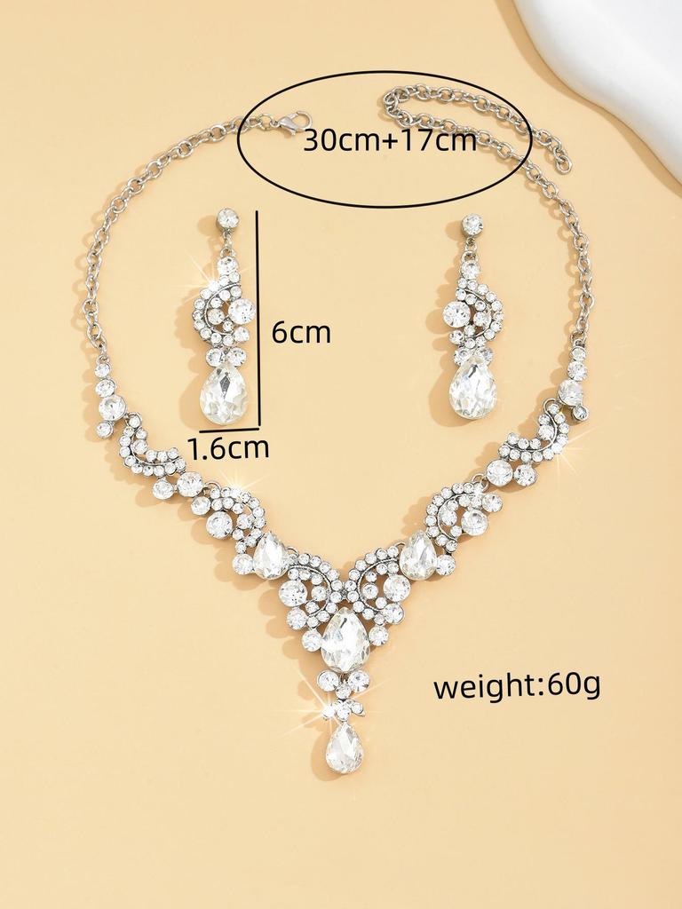 European & American Bridal Necklace Set: Rhinestone Jewelry for Wedding & Evening Dress Photography