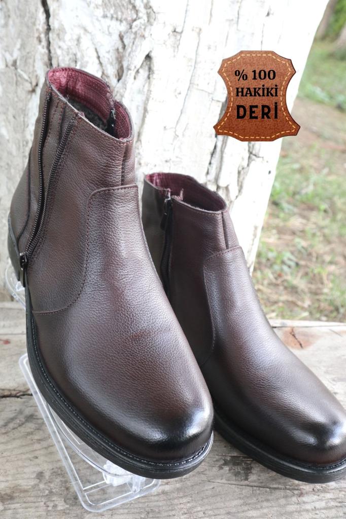 Men's Fashion Genuine Leather Flat Heeled Booties Bootie Furry Black Zipper Casual Boots Shoes