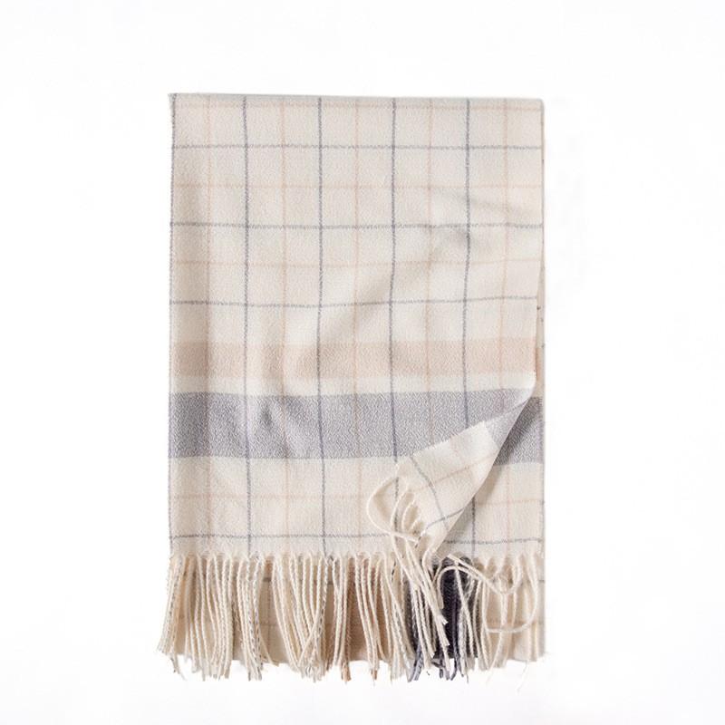 Soft Faux Cashmere Plaid Scarf Women Winter Warm Wrap With Fringe Streetwear Style