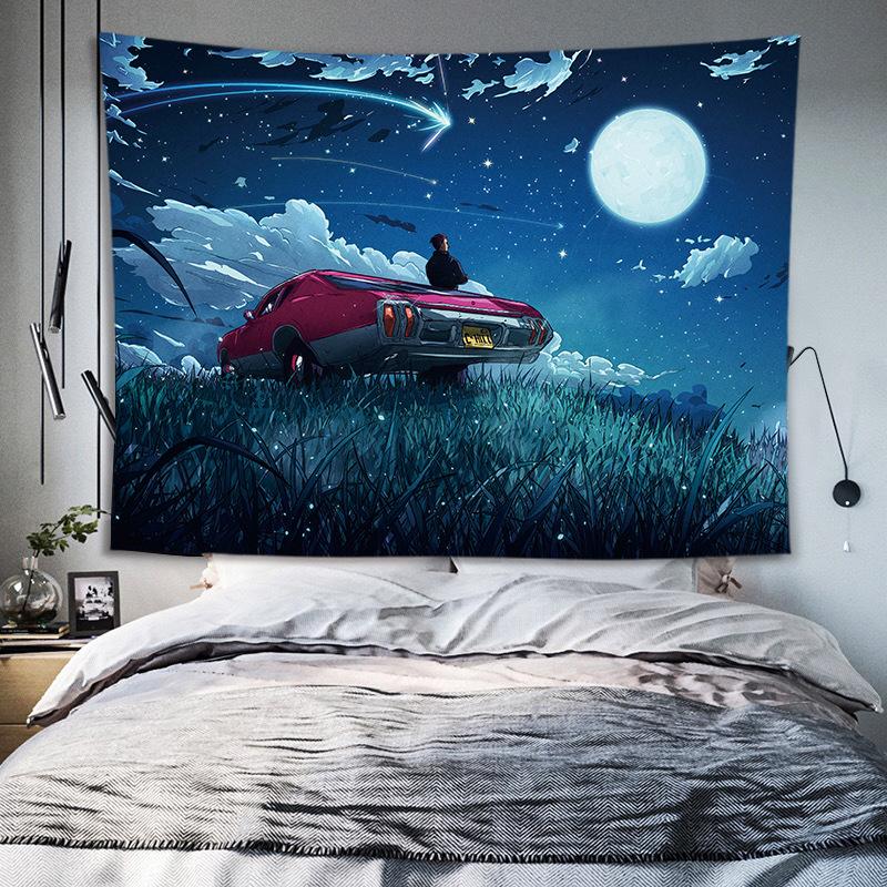 Moon Starry Sky Backdrop Hanging Cloth Rental House Renovation Cloth Ugly Wall Covering Living Room Decoration Painting Hanging Blanket