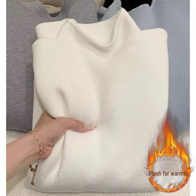 

Velvet Semi-High Neck Sweater: Slim Fit, Long Sleeve Knit Top for Autumn & Winter One Size