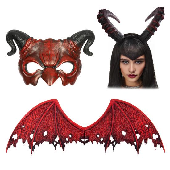 Draktilbehør Demon Voksne Djevel Cosplay Maske Halloween Demonvinger Rekvisitt for Maskeradefest Cosplay