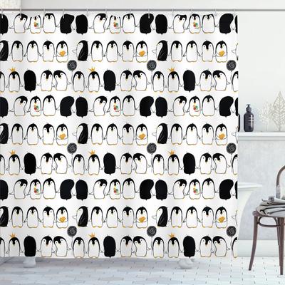 Meerestiere Duschvorhang Cartoon Pinguine Muster Lustige Kunst Duschvorhang Wasserdichter Stoff Badezimmer Sichtschutz Dekor mit Haken