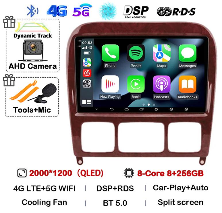 Android 14 Carplay Auto Car Stereo Radio For Mercedes Benz S-Class S Class W220 VV220 1998-2005 Mutimedia Player GPS Navigation