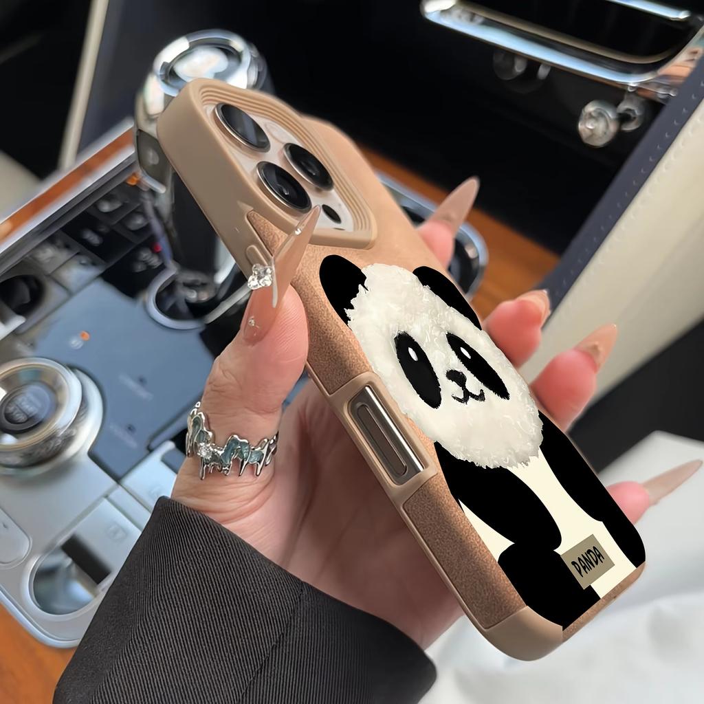 Panda Doll Imitation Leather Phone Case For iPhone 17 Pro Max 16 Plus 15 14 13 12 11 XS X XR 17 Air Shockproof Soft Bumper Cover
