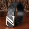 Men's Plaid Cowhide Belt with Stainless Steel Smooth Buckle