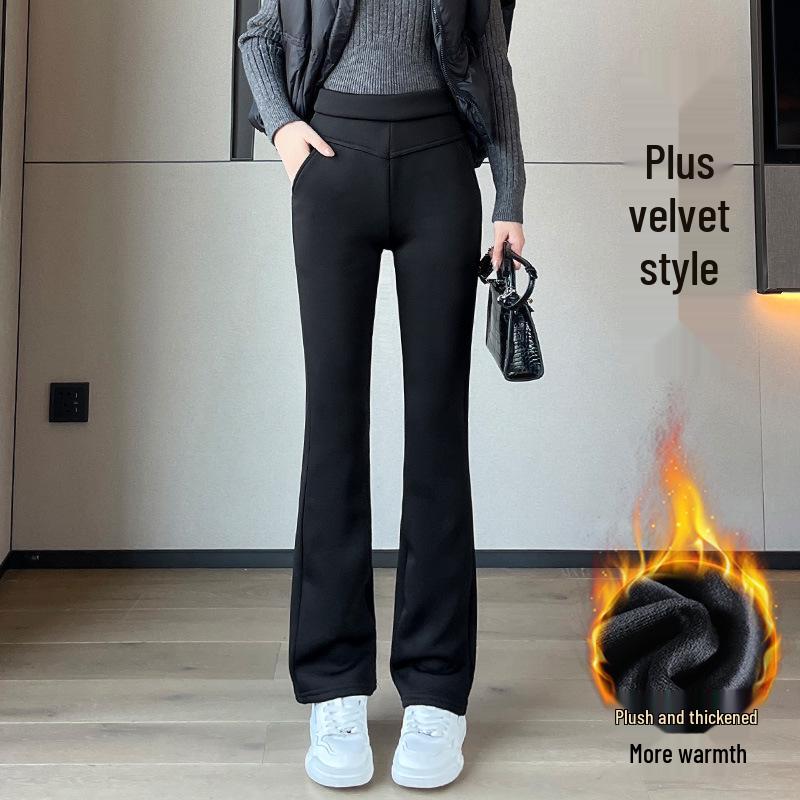 Women's Lambswool Wide-Leg Pants: 2026 Autumn/Winter One-Piece, Plus Velvet, Thick, Warm Mother's Pants